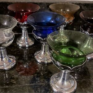 Set of Six Vintage Chrome Cocktail/Cordial glasses